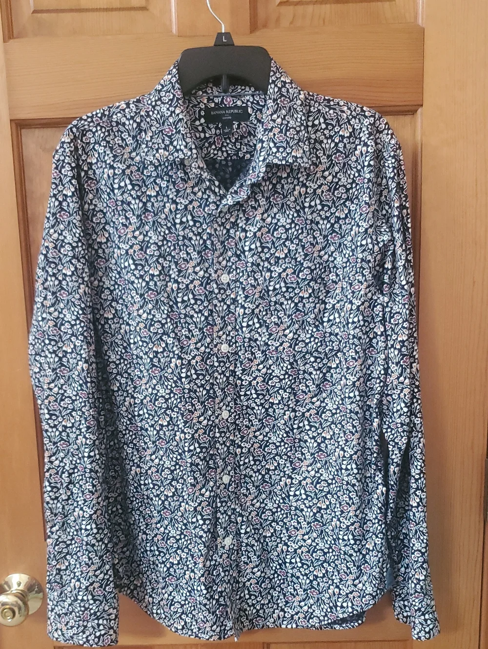 Banana Republic Men’s Navy Blue Floral Button-Down Shirt L